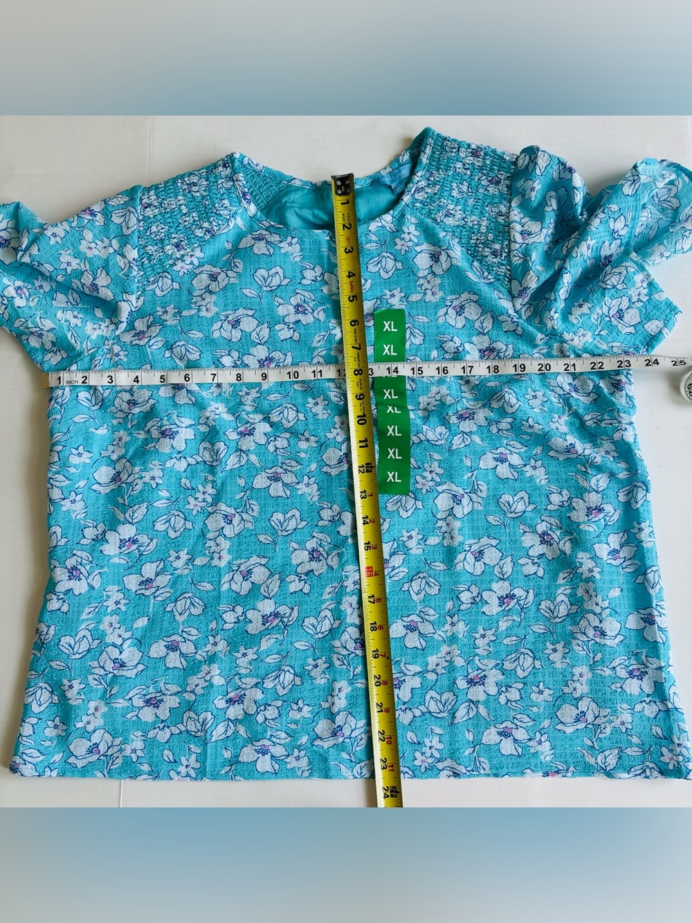 Draper James Flutter Sleeve Blouse XL Blue Floral Smocked Top Cottagecore Preppy - Picture 10 of 11